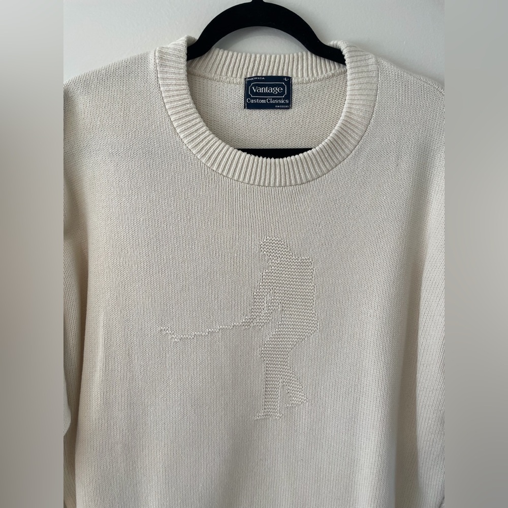 Vintage Golf Sweater Mens L Cream Knit Golfer Graphic Country Club Preppy Cotton